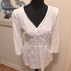 Vintage Anne Fontaine 100% Linen White Button Down Shirt Size 6